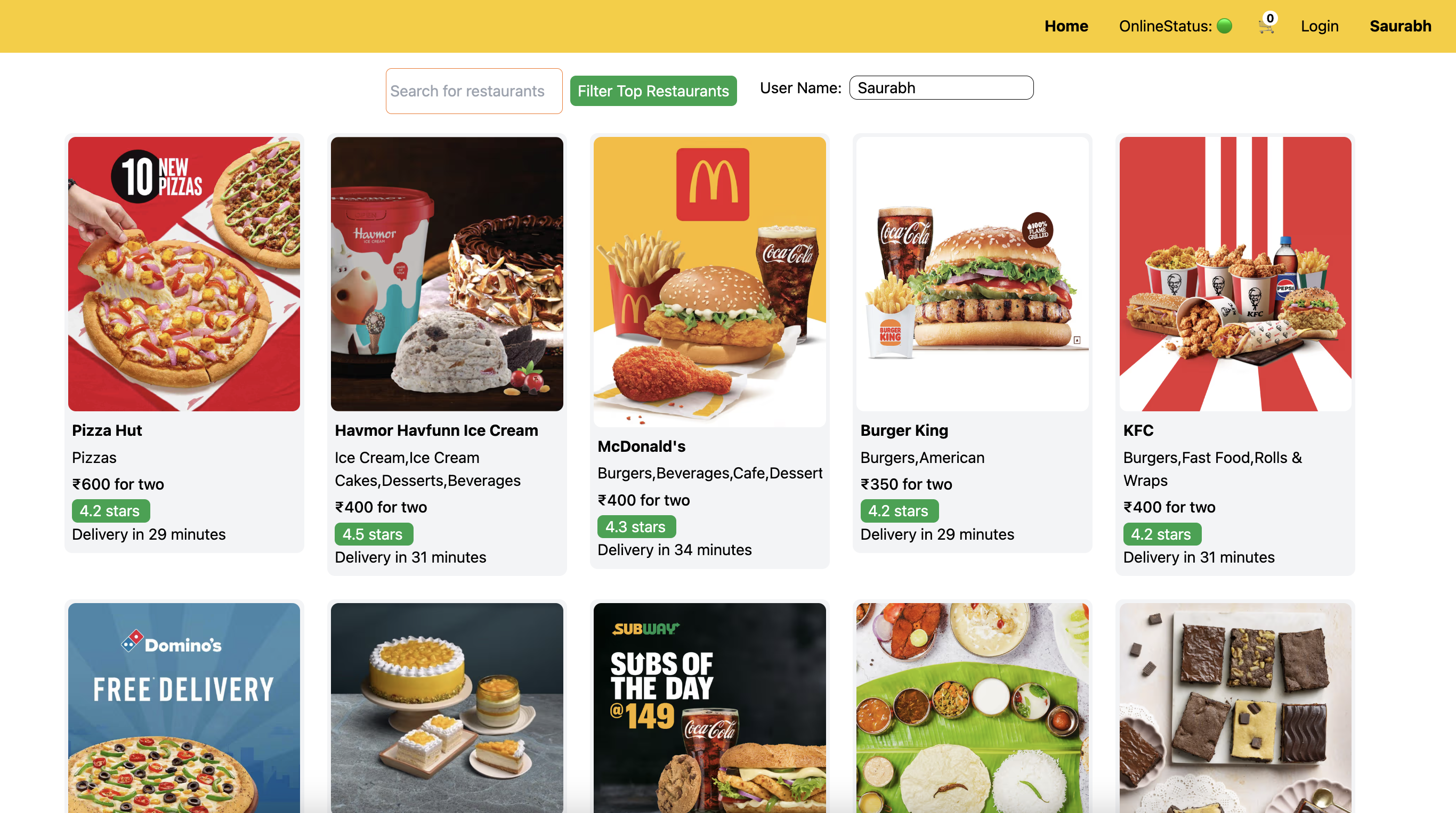 A food delivery website
